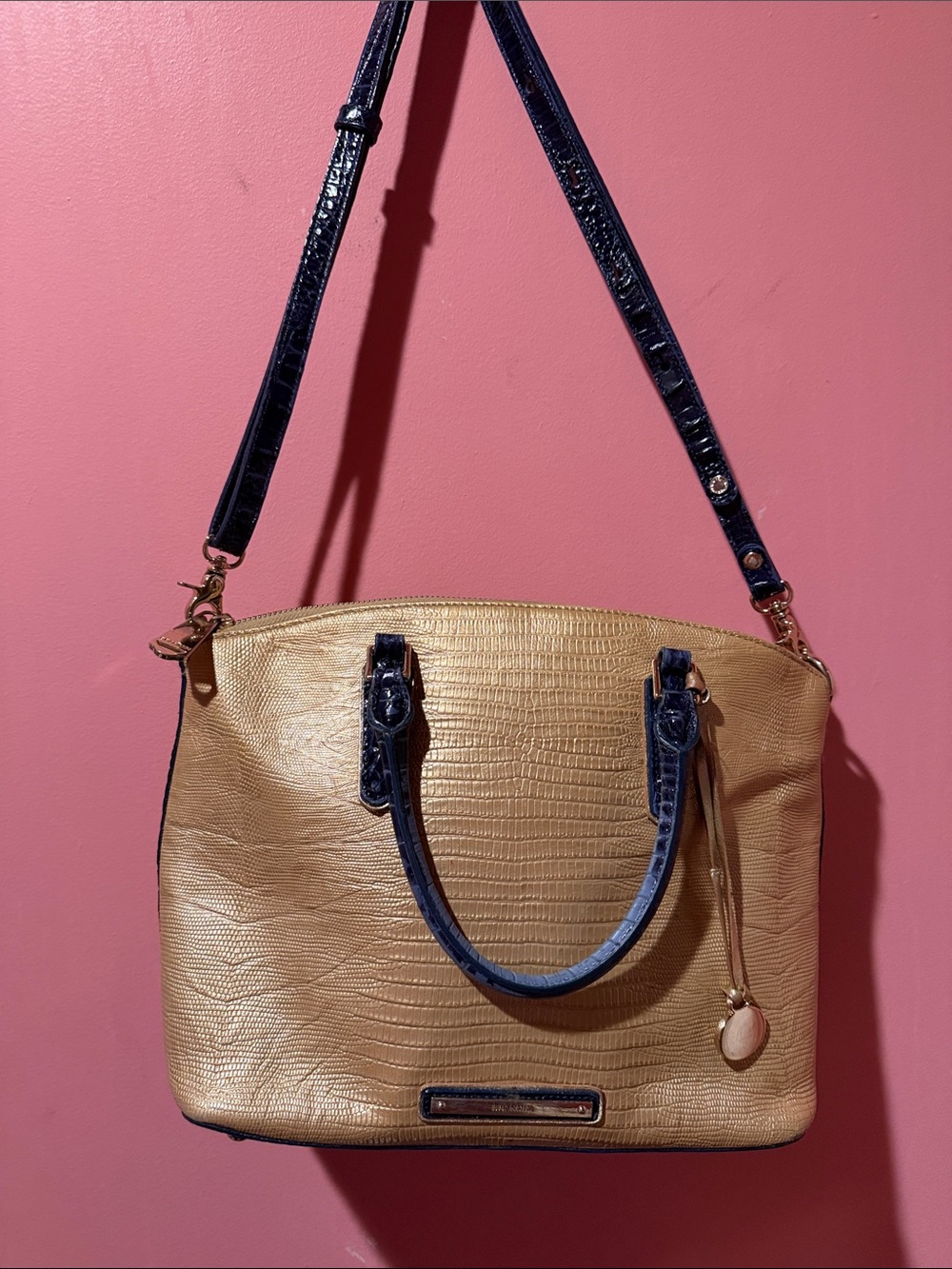 Brahmin Two-Tone Tan and Navy Women's Satchel Shoulder Bag